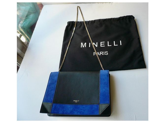 Minelli Borsa box in pelle e camoscio nera e blu Nero - vista 2