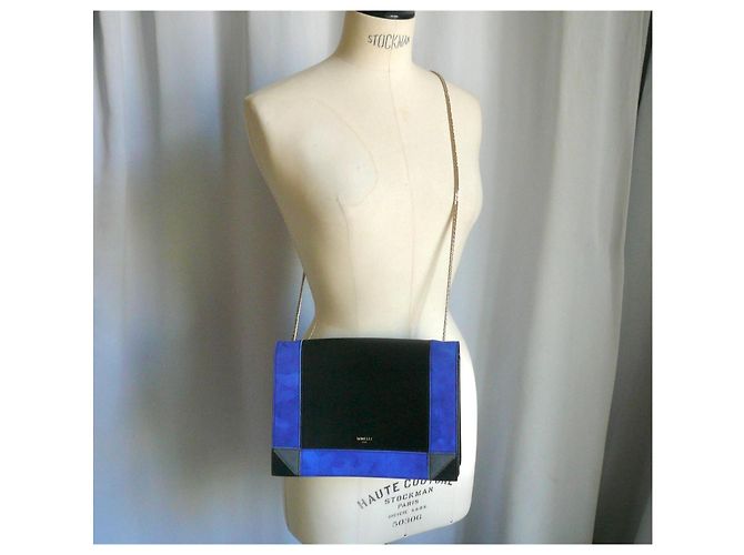 Minelli Borsa box in pelle e camoscio nera e blu Nero - vista 3