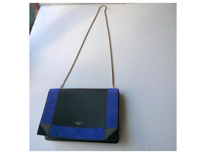 Minelli Borsa box in pelle e camoscio nera e blu Nero - vista 4
