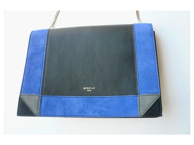 Minelli Borsa box in pelle e camoscio nera e blu Nero - vista 5