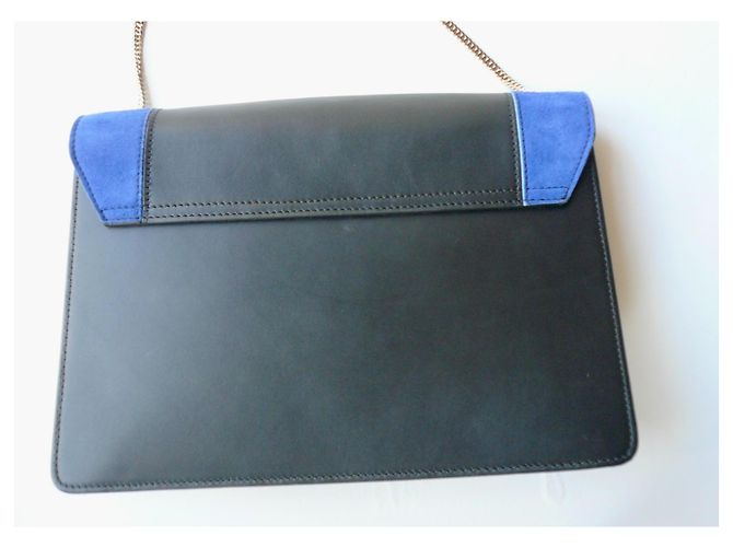 Minelli Borsa box in pelle e camoscio nera e blu Nero - vista 6