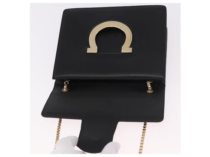 Borsa a Spalla Salvatore Ferragamo Gancini in Pelle Nera e Oro Autentica 185725A - vista 9