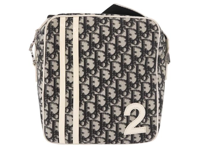 Borsa a tracolla Christian Dior Trotter Canvas PVC Nero Argento Auth 187794 - vista 13