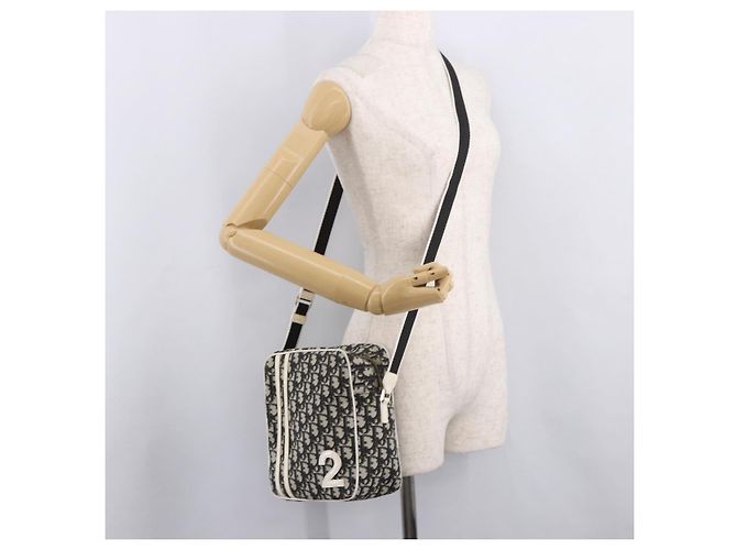 Borsa a tracolla Christian Dior Trotter Canvas PVC Nero Argento Auth 187794 - vista 24