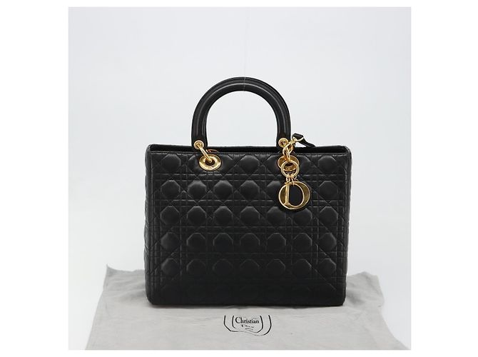 Borsa Christian Dior Lady Dior Canage in pelle di agnello 2 modi Nero Oro Auth 187084SAM D'oro - vista 12