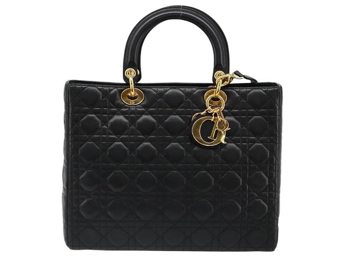 Borsa Christian Dior Lady Dior Canage in pelle di agnello 2 modi Nero Oro Auth 187084SAM D'oro - vista 13