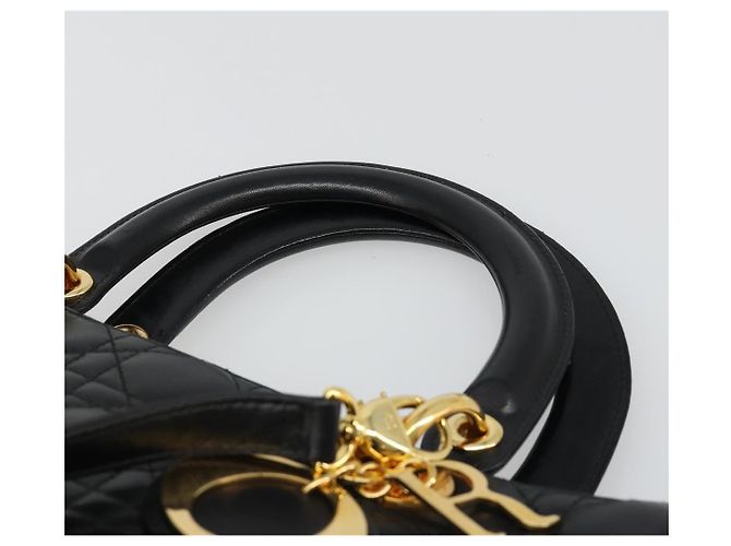 Borsa Christian Dior Lady Dior Canage in pelle di agnello 2 modi Nero Oro Auth 187084SAM D'oro - vista 14