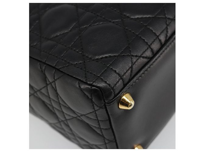 Borsa Christian Dior Lady Dior Canage in pelle di agnello 2 modi Nero Oro Auth 187084SAM D'oro - vista 19