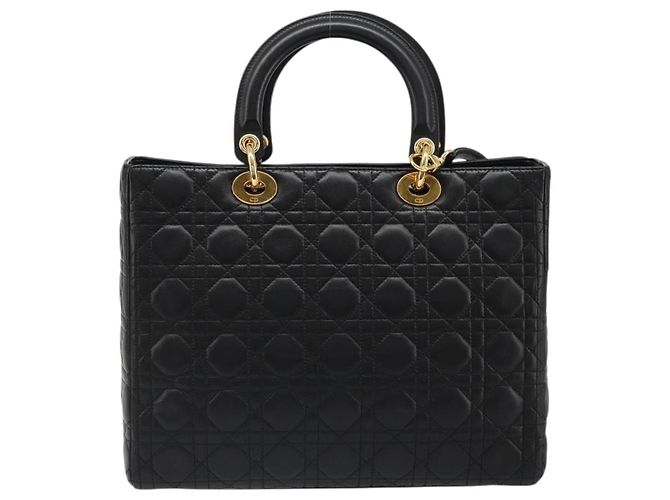 Borsa Christian Dior Lady Dior Canage in pelle di agnello 2 modi Nero Oro Auth 187084SAM D'oro - vista 2