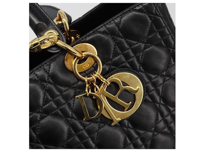 Borsa Christian Dior Lady Dior Canage in pelle di agnello 2 modi Nero Oro Auth 187084SAM D'oro - vista 20