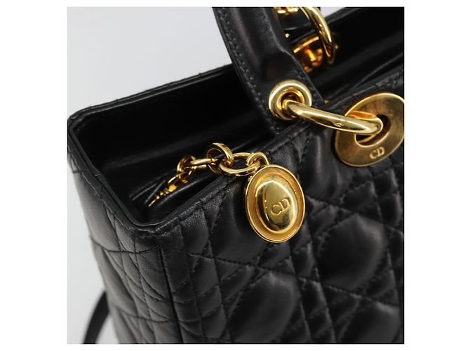 Borsa Christian Dior Lady Dior Canage in pelle di agnello 2 modi Nero Oro Auth 187084SAM D'oro - vista 21