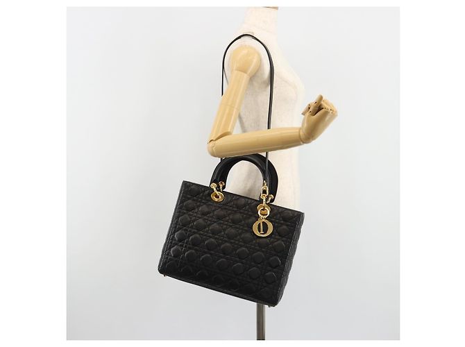 Borsa Christian Dior Lady Dior Canage in pelle di agnello 2 modi Nero Oro Auth 187084SAM D'oro - vista 27