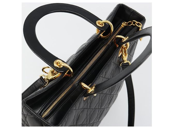 Borsa Christian Dior Lady Dior Canage in pelle di agnello 2 modi Nero Oro Auth 187084SAM D'oro - vista 6