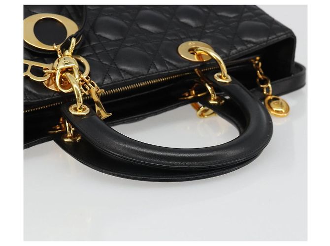 Borsa Christian Dior Lady Dior Canage in pelle di agnello 2 modi Nero Oro Auth 187084SAM D'oro - vista 7