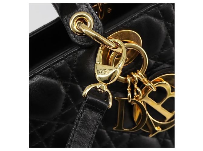 Borsa Christian Dior Lady Dior Canage in pelle di agnello 2 modi Nero Oro Auth 187084SAM D'oro - vista 9