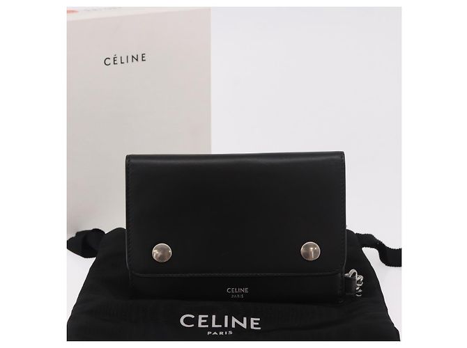 Céline Portafoglio con catena CELINE in pelle nera argento 186133M Nero - vista 12