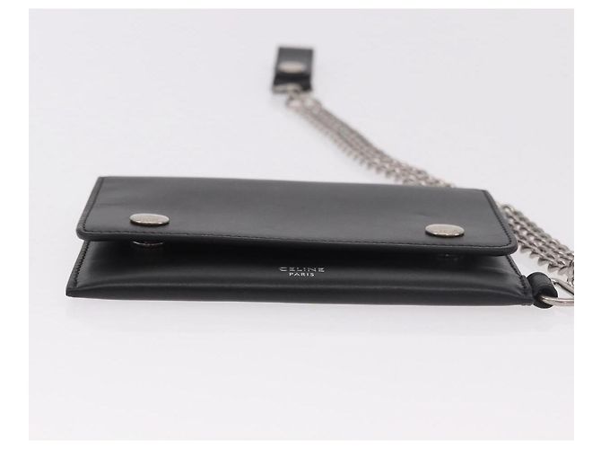 Céline Portafoglio con catena CELINE in pelle nera argento 186133M Nero - vista 7