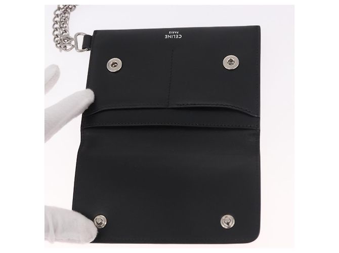 Céline Portafoglio con catena CELINE in pelle nera argento 186133M Nero - vista 9