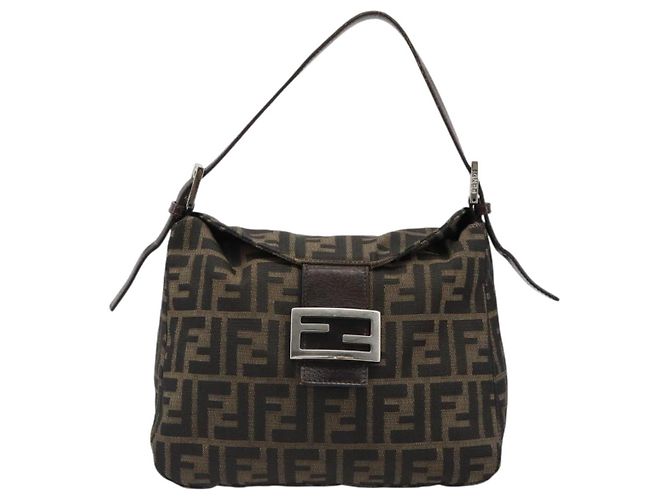 FENDI Zucca Canvas Mamma Baguette Shoulder Bag Black Brown Auth 186886V Marrone Nero - vista 13