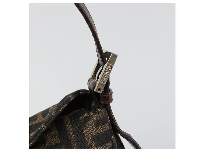 FENDI Zucca Canvas Mamma Baguette Shoulder Bag Black Brown Auth 186886V Marrone Nero - vista 17