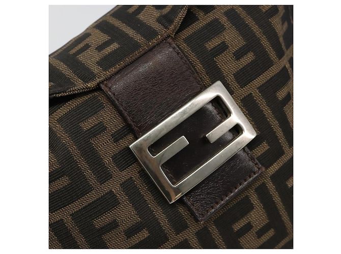 FENDI Zucca Canvas Mamma Baguette Shoulder Bag Black Brown Auth 186886V Marrone Nero - vista 18