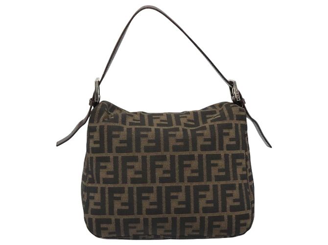 FENDI Zucca Canvas Mamma Baguette Shoulder Bag Black Brown Auth 186886V Marrone Nero - vista 2