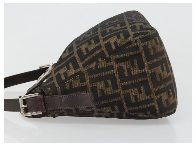 FENDI Zucca Canvas Mamma Baguette Shoulder Bag Black Brown Auth 186886V Marrone Nero - vista 4