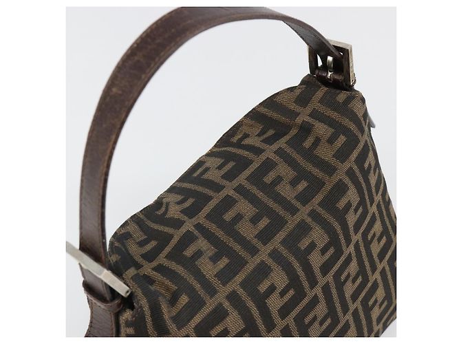 FENDI Zucca Canvas Mamma Baguette Shoulder Bag Black Brown Auth 186886V Marrone Nero - vista 6
