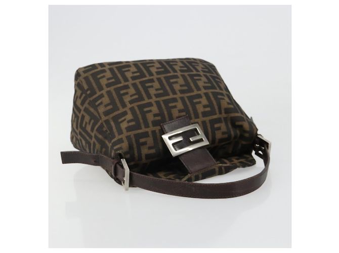 FENDI Zucca Canvas Mamma Baguette Shoulder Bag Black Brown Auth 186886V Marrone Nero - vista 7