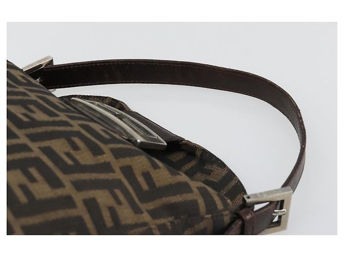 FENDI Zucca Canvas Mamma Baguette Shoulder Bag Black Brown Auth 186886V Marrone Nero - vista 8