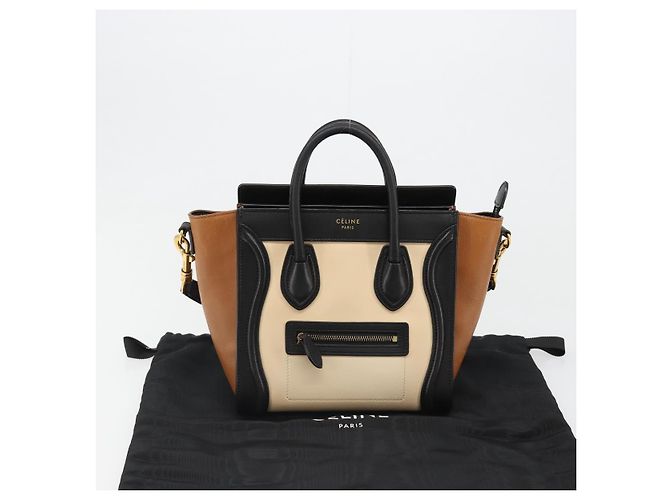Céline Borsa CELINE Luggage Nano Micro Mini in Pelle 2way Beige Gold Auth ka4812V D'oro - vista 12