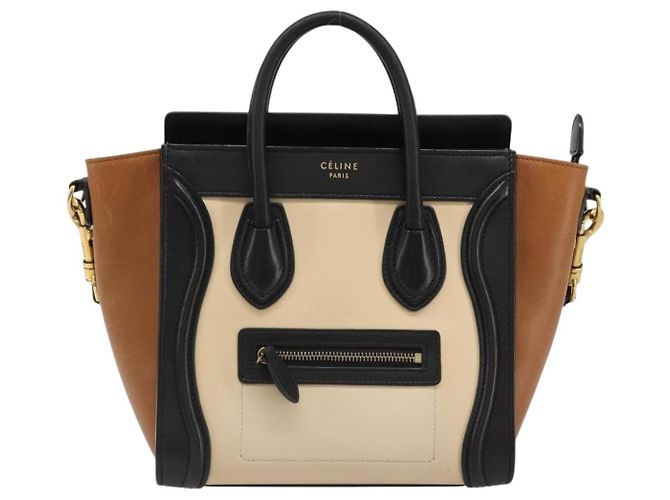 Céline Borsa CELINE Luggage Nano Micro Mini in Pelle 2way Beige Gold Auth ka4812V D'oro - vista 13