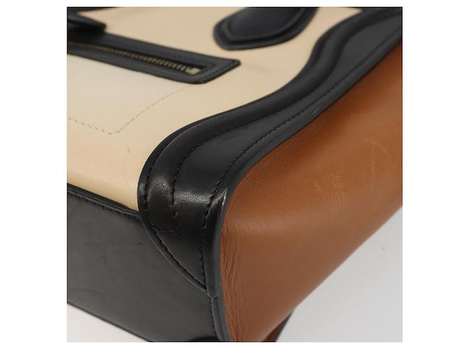 Céline Borsa CELINE Luggage Nano Micro Mini in Pelle 2way Beige Gold Auth ka4812V D'oro - vista 16