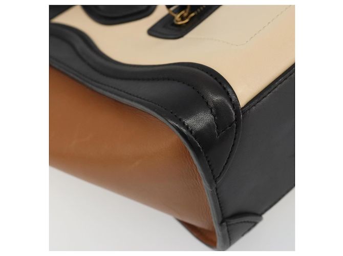Céline Borsa CELINE Luggage Nano Micro Mini in Pelle 2way Beige Gold Auth ka4812V D'oro - vista 17