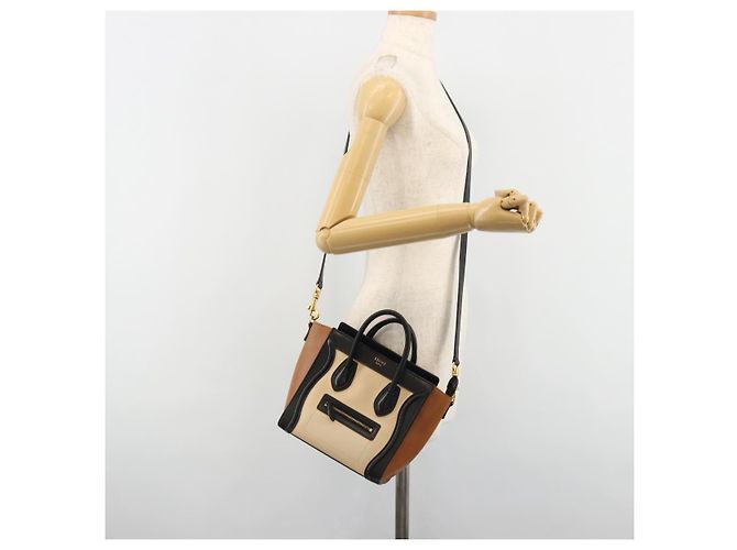 Céline Borsa CELINE Luggage Nano Micro Mini in Pelle 2way Beige Gold Auth ka4812V D'oro - vista 26