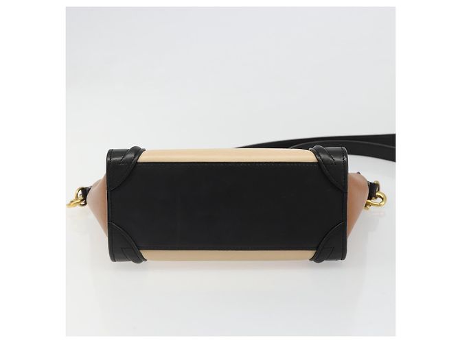 Céline Borsa CELINE Luggage Nano Micro Mini in Pelle 2way Beige Gold Auth ka4812V D'oro - vista 5