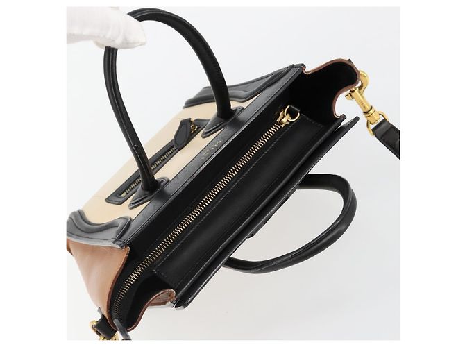Céline Borsa CELINE Luggage Nano Micro Mini in Pelle 2way Beige Gold Auth ka4812V D'oro - vista 6