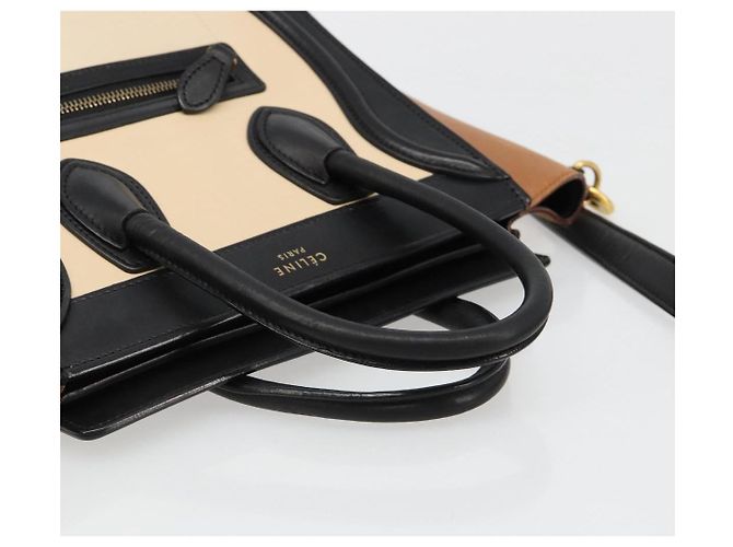 Céline Borsa CELINE Luggage Nano Micro Mini in Pelle 2way Beige Gold Auth ka4812V D'oro - vista 7