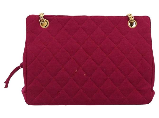 CHANEL Matelasse Chain Shoulder Bag Cotton Jersey Wine Red Gold CC Auth 185539 D'oro Bordò - vista 13