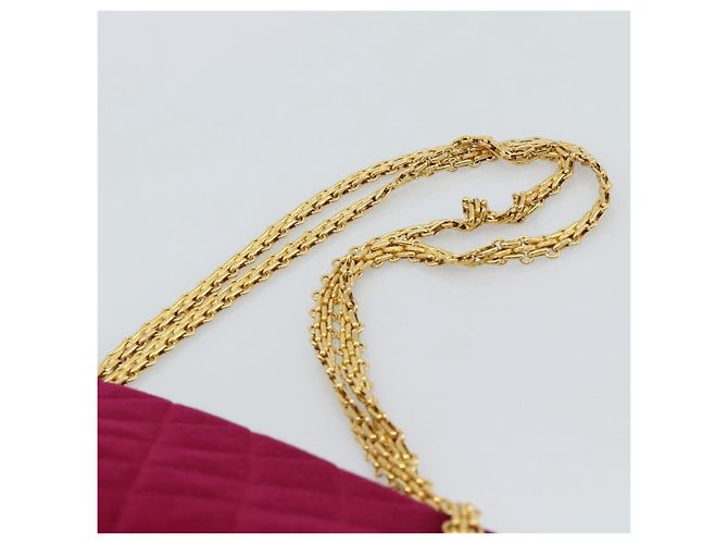 CHANEL Matelasse Chain Shoulder Bag Cotton Jersey Wine Red Gold CC Auth 185539 D'oro Bordò - vista 14