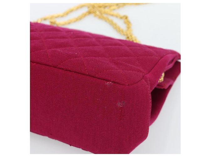 CHANEL Matelasse Chain Shoulder Bag Cotton Jersey Wine Red Gold CC Auth 185539 D'oro Bordò - vista 15