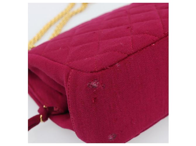 CHANEL Matelasse Chain Shoulder Bag Cotton Jersey Wine Red Gold CC Auth 185539 D'oro Bordò - vista 16