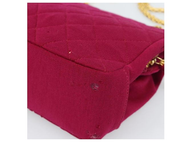 CHANEL Matelasse Chain Shoulder Bag Cotton Jersey Wine Red Gold CC Auth 185539 D'oro Bordò - vista 17