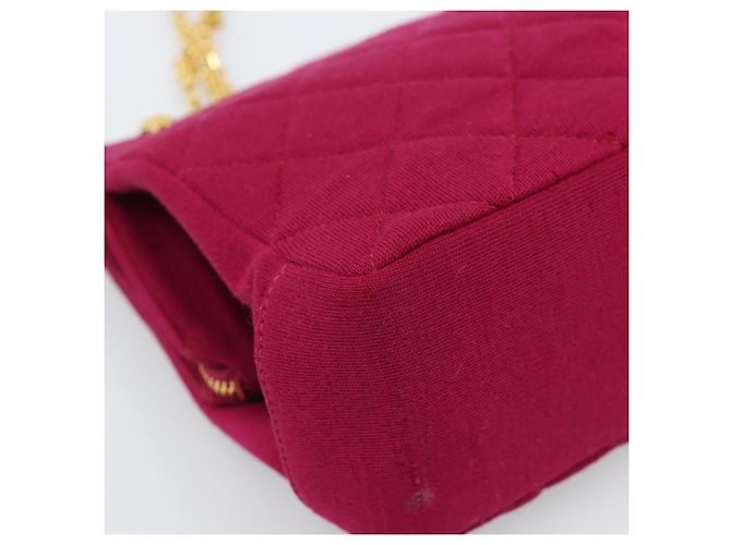 CHANEL Matelasse Chain Shoulder Bag Cotton Jersey Wine Red Gold CC Auth 185539 D'oro Bordò - vista 18