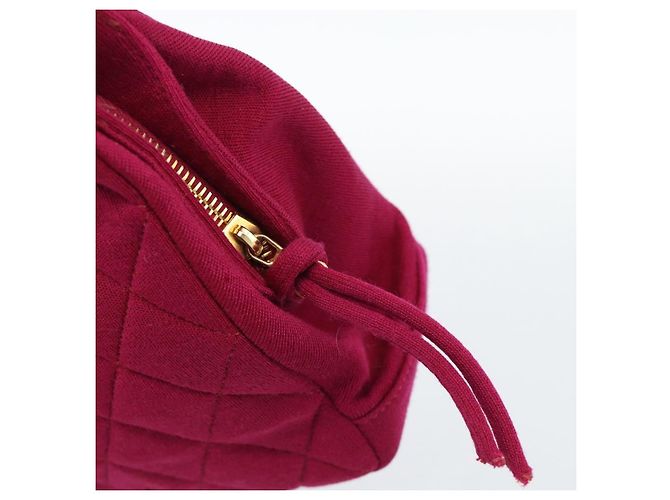 CHANEL Matelasse Chain Shoulder Bag Cotton Jersey Wine Red Gold CC Auth 185539 D'oro Bordò - vista 19