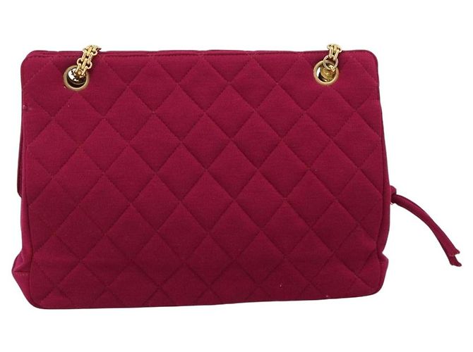 CHANEL Matelasse Chain Shoulder Bag Cotton Jersey Wine Red Gold CC Auth 185539 D'oro Bordò - vista 2