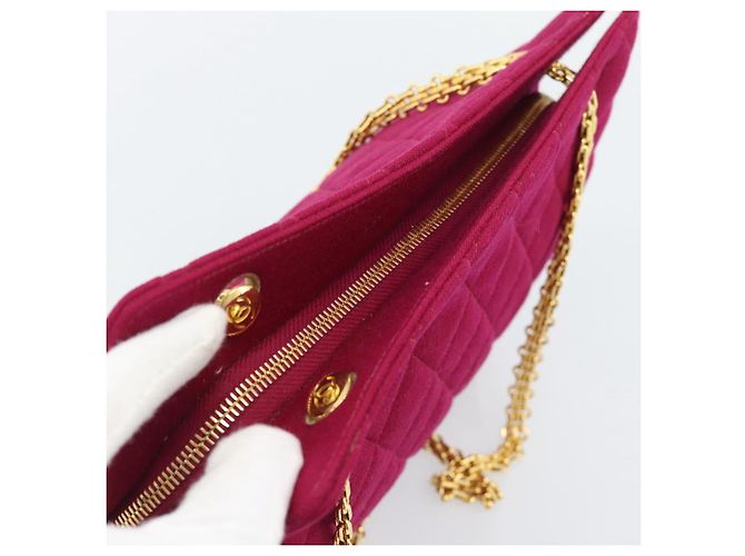 CHANEL Matelasse Chain Shoulder Bag Cotton Jersey Wine Red Gold CC Auth 185539 D'oro Bordò - vista 20