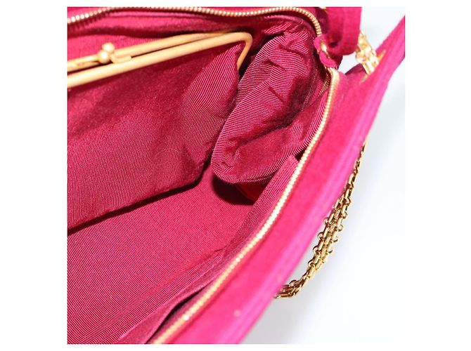 CHANEL Matelasse Chain Shoulder Bag Cotton Jersey Wine Red Gold CC Auth 185539 D'oro Bordò - vista 21