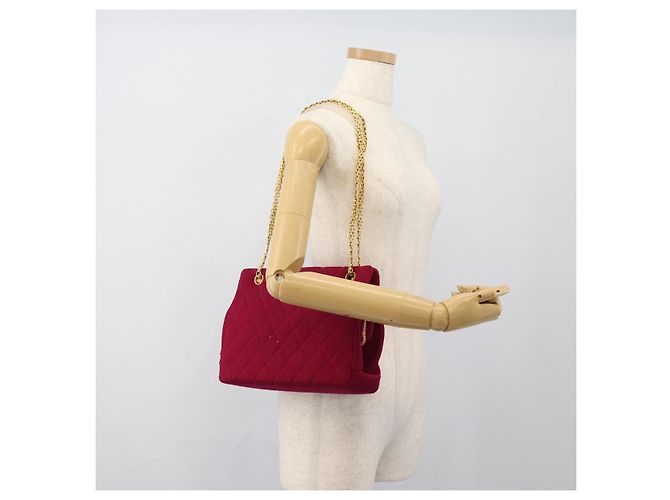 CHANEL Matelasse Chain Shoulder Bag Cotton Jersey Wine Red Gold CC Auth 185539 D'oro Bordò - vista 25