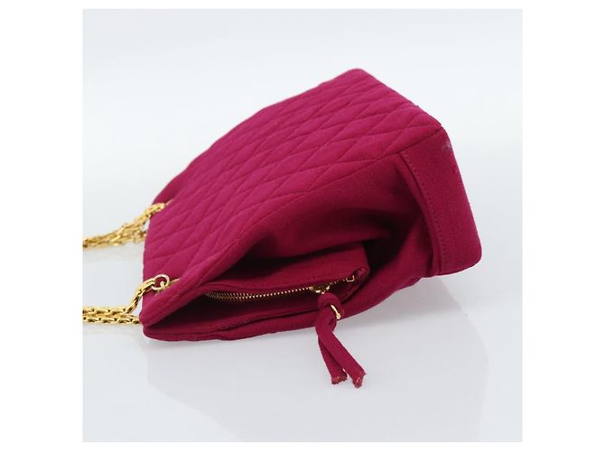 CHANEL Matelasse Chain Shoulder Bag Cotton Jersey Wine Red Gold CC Auth 185539 D'oro Bordò - vista 3